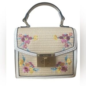 Aldo Tan and White Mini Bag with Floral Embroidery